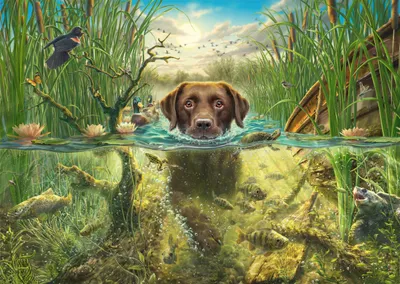 Produktbild von Mark Fredrickson: Hundeliebe - brauner Labrador im kühlen Nass (1000 Teile)