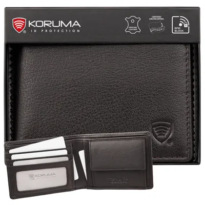 Produktbild von Geldbörse Herren RFID Klein Echtleder Braun – kleiner Portemonnaie mit Münzfach & Kartenfächern – RFID Schutz – schlank & kompakt Koruma®