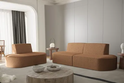 Produktbild von Sofaset Designersofa Set 2-1 MILOT in Stoff Ascot Bukla Goldbraun