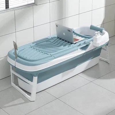 Produktbild von Famanu Faltbadewanne für Erwachsene - Freistehendes, faltbares Bad - 158 x 64 x 54 cm - Blau