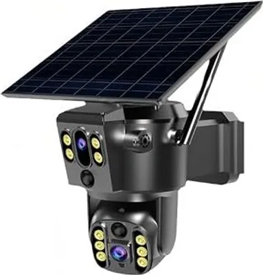 Zdjęcie produktu dla Kamera monitoringu zewnętrznego 4K, zasilana baterią, dla bezpieczeństwa domu. Obsługa Wi-Fi, zasilanie słoneczne/bateryjne, widok 360°, noktowizor, dwukierunkowa komunikacja. Idealna do użytku w domu