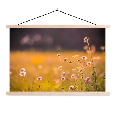 Produktbild von MuchoWow® Textilposter Blumen - Hell - Rosa 120x80 cm mit holzfarbenen Rahmen - Aufhängeset