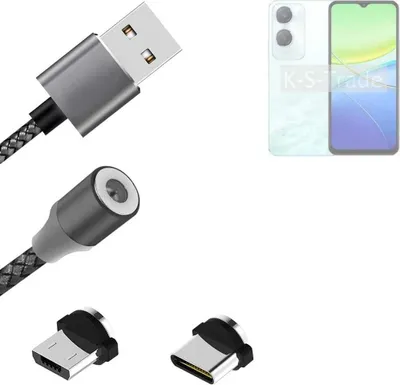 Produktbild von K-S-Trade Hochwertiges Magnet-Lade-kabel Sync-Kabel Daten-Kabel kompatibel mit Vivo Y36c mit USB-Typ-C-Anschluss und Micro-USB-Anschluss 2A bis zu