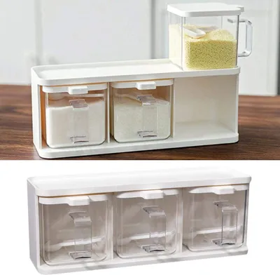 Produktbild von Würze Box Gewürzbox mit Gewürzflasche Separate 3 Fächer Küche Mit Griff transparent Acryl für Öl Salz Sauce Essig und Andere Gewürzflaschen