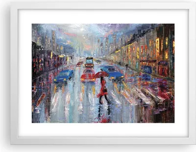 Produktbild von Gerahmtes Poster - Weißer Rahmen - Acryl Stadt Regen - 40x30 cm - Wand Bild - Wanddeko - Wandbilder - Kunstposter - Wandposter - Bilderrahmen - Bilder - Kunstdruck - Wandbild - P2WAA40x30-4251