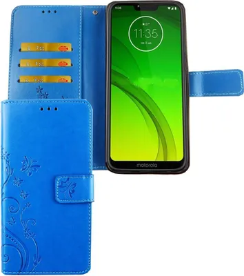 Zdjęcie produktu dla Motorola Moto G7 etui na telefon komórkowy etui ochronne etui z klapką etui na kartę niebieskie