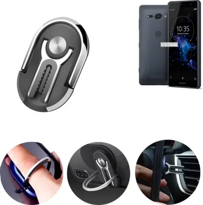 Produktbild von K-S-Trade 3in1 Smartphone-Ring Handy-Ring kompatibel mit Sony Xperia XZ2 Compact Fingerhalterung  Handyring Tischständer Lüftungsgitter-Halterung