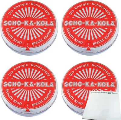 Produktbild von Scho-Ka-Kola Original Zartbitter, rot  4er Pack (4x100g Dose) + usy Block