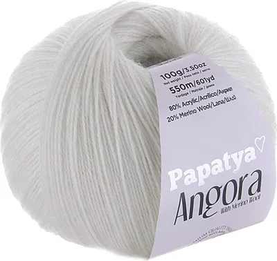 Papatya Angora Style Strickgarn mit Merino in Weiß – 550m/100g Häkelgarn.