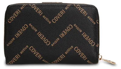 Zdjęcie produktu dla Portfel damski Coveri Collection, kolor czarny, z zamkiem, posiada przegródki na karty, wymiary 16x10 cm
