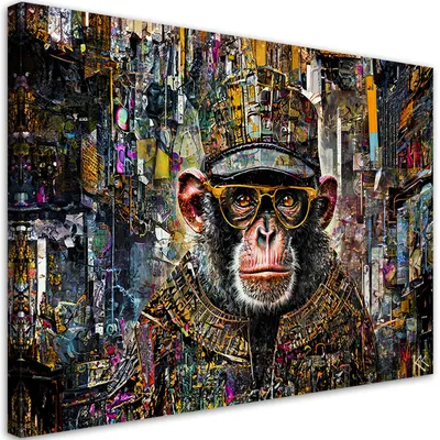 Produktbild von Leinwandbild Affe mit bunten Akzenten 120x80 Feeby Bunt bild für die wand bereit zum aufhängen