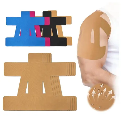 Immagine prodotto di Nastro kinesiologico pretagliato per la spalla, 12 pezzi, color beige, traspirante, elastico e impermeabile