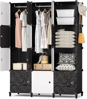 Imagen del producto de Armario, estantería modular de plástico con 12 compartimentos, 146 x 107 x 45 cm