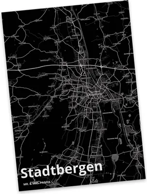 Produktbild von Mr. & Mrs. Panda Postkarte Stadtbergen - Geschenk, Stadt Dorf Karte Landkarte Map Stadtplan, Ansichtskarte, Grußkarte, Postkarten, bildkarte, Ansichtskarten