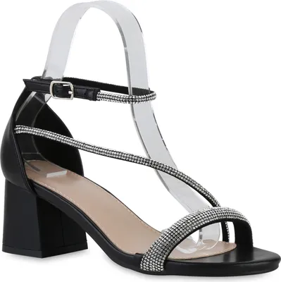 Produktbild von VAN HILL Damen Riemchensandaletten Sandaletten Strass Party Schuhe 840890, Farbe: Schwarz, Größe: 38