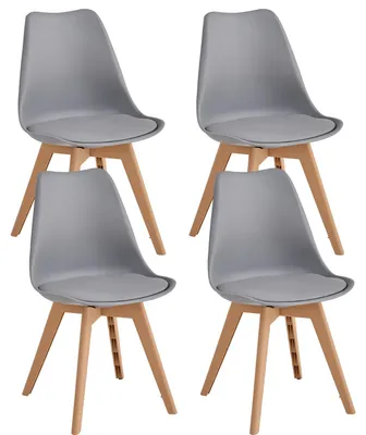Produktbild von Esszimmerstühle 4er Set - Skandinavischer Kunststoffstuhl - Holzbeine - Ergonomische Rückenlehne - Für Esszimmer und Küche - Grau
