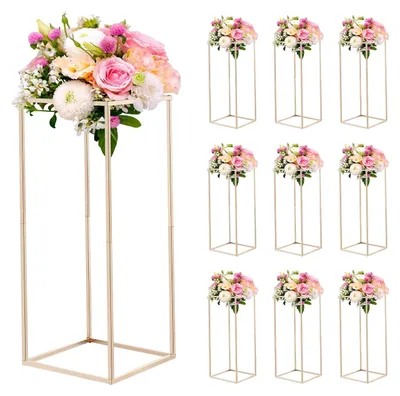 Image de VEVOR Présentoir pour fleurs de mariage 250x250x600 mm, 10 pcs. Tabouret à fleurs avec vis cachée, support rectangulaire pour plantes pour mariages, fêtes, anniversaires, maison, support de décoration de table