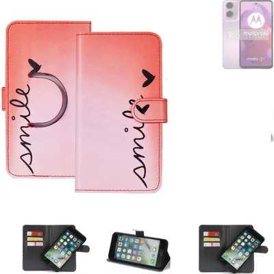 Produktbild von K-S-Trade Schutzhülle Handyhülle kompatibel mit Motorola Moto G24 Hülle cover bookstyle Etui ''smile'' rot Standfunktion Kameraschutz (1Stk)