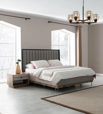 Produktbild von Graues Schlafzimmer Set Luxus Bett 2x Nachttische Stilvolle Garnitur