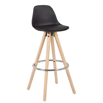 Produktbild von WOLTU Barhocker Küchenstuhl aus Kunstleder Holzgestell mit Lehne + Fußstütze, Schwarz