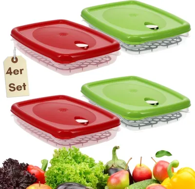 Produktbild von 4er Set Frischhaltedosen mit Deckel Abtropfgitter Küche Dampfventil Aufbewahrungsdosen Kunststoff Vorratsdosen Luftdicht Gefrierdosen 2,5 L