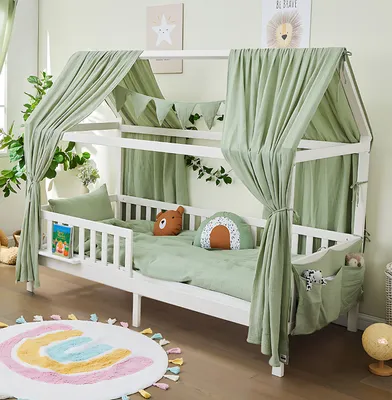 Produktbild von Alavya Home® Hausbett 90 x 200 cm mit Buchablage Weiß - mit Matratze ohne Schubladen