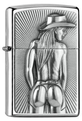 Immagine prodotto di Accendino antivento Zippo Cow Girl High Polish Chrome Emblem ricaricabile USA