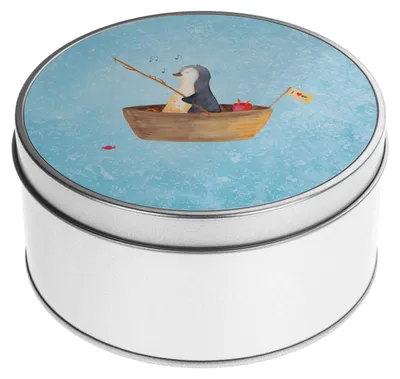 Produktbild von Mr. & Mrs. Panda Blechdose Pinguin Angelboot - Eisblau - Geschenk, Optimistisch, Vorratsdosen, Dose, keksdosen, Angeln, Boot, Metalldose, Trennung, Scheidung, gebäckdose