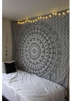 Produktbild von Wandteppich Mandala Schwarz Weiß 213 x 137 cm Baumwolle Boho Wandbehang
