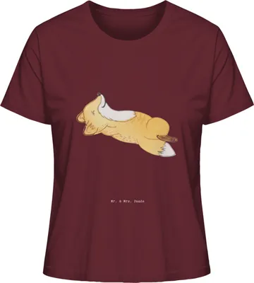 Produktbild von Mr. & Mrs. Panda Kurzarmshirt Damen Fuchs Crunches Größe M - Burgundy - Geschenk, Fitness, Basic Shirt, Fitnessstudio, T-Shirt, Oberteil, Baumwoll, Bauchpressen