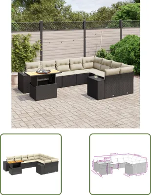 Produktbild von The Living Store 10-tlg. Garten-Sofagarnitur mit Kissen Schwarz Poly Rattan