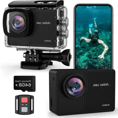 Zdjęcie produktu dla Kamera sportowa 4K - Kamera podwodna - Nagrywanie przygód - 48MP HD, stabilizacja obrazu (EIS), Wi-Fi - Wodoodporna do 40 metrów - Czarna