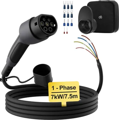 Image de Câble de recharge pour véhicules électriques, puissance 7 kW, évaluation IP55, plusieurs options de longueur, câble 7kW 7.5M