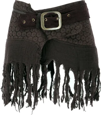 Produktbild von Goa Minirock, Wickelrock, Tribal Cacheur, Hüftschmeichler, Fransenrock - Braun, Damen, Baumwolle, Röcke