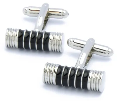 Productafbeelding van Manchetknopen Cylindervorm met Zwarte Emaille Ringen