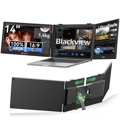 Image de Écran portable double Blackview DCM5 14 pouces : ultrafin (7,6 mm), luminosité de 300 nits, PD 100 W,  pour ordinateurs portables et consoles de jeux