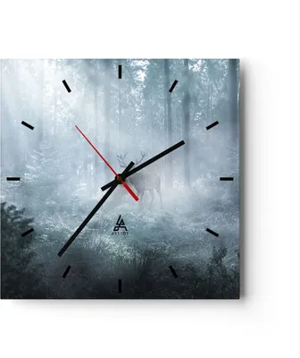 Produktbild von Wanduhr - Quadrat - Glasuhr - Hirsch Wald Morgendämmerung - 40x40cm - Schleichendes Uhrwerk - Lautlos - zum Aufhängen bereit - Dekoration Modern - Wanddekoration aus Glas - C3AC40x40-4667