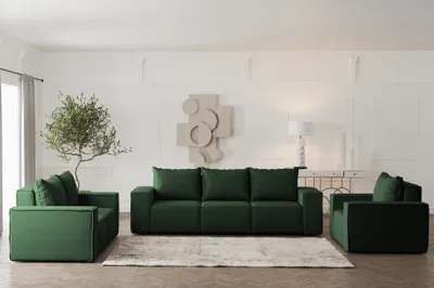 Produktbild von Sofaset Designersofa ESTELLE 3-2-1 mit Schlaffunktion Opera Velvet Dunkelgrün