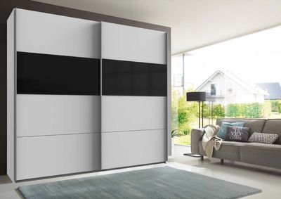 Bramfeld 2 Schwebetürenschrank groß Weiß / Schwarz, Höhe:208 cm