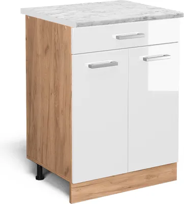 Produktbild von Küchenunterschrank Vicco R-Line Weiß Hochglanz 60 cm AP Marmor, Model 46129