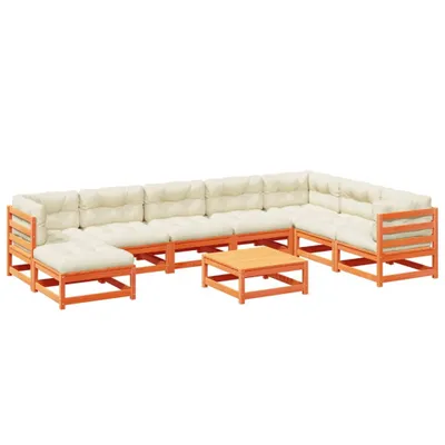 Produktbild von 9-tlg. Garten-Sofagarnitur mit Kissen Wachsbraun Kiefernholz