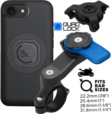 Produktbild von QUAD LOCK Motorrad Lenker Handyhalterung + Vibrationsdämpfer + MAG Hülle für iPhone 16e / 17e