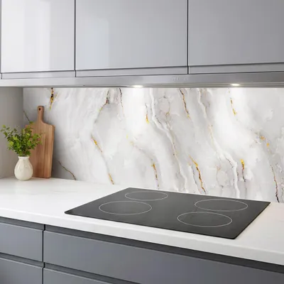 Produktbild von Küchenrückwand Marmor Gold 60x200 cm Spritzschutz Küche Fliesenspiegel ABS Kunststoff Vollplatte wasserfest pflegeleicht wärmebeständig