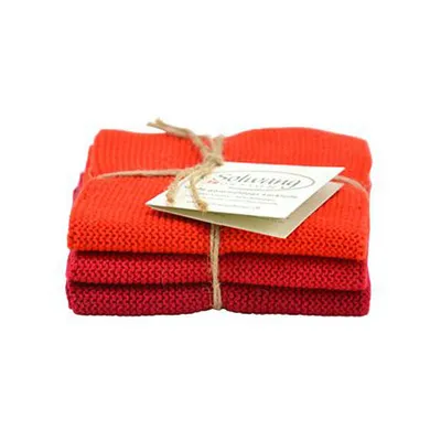 Produktbild von Solwang Wischtuch ROT KOMBI gestrickt 3er Set Küchentuch Putztuch Wischlappen