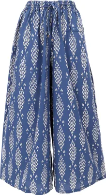 Produktbild von Palazzohose, Hosenrock, Baumwollhose mit Handgefertigtem Druck - Indigo, Damen, Blau, Baumwolle, Größe: M