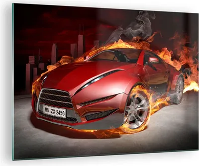 Produktbild von Bilder auf glas - Auto Flammen Rot - 70x50cm - Glasbilder - Wandbilder - Kunstdruck - zum Aufhängen bereit - Wanddekoration aus Glas - Glas Bilder - Wandbild auf Glas - Einteilig - GAA70x50-0200