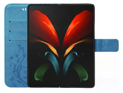 Produktbild von Handy Tasche für Samsung Galaxy Z Fold 3 Schutz Hülle Handyhülle mit Blumenmuster Klapp Hülle mit Standfunktion und Kartenfächer Blau