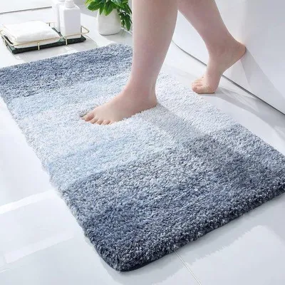 Produktbild von Weicher Badezimmerteppich, 40 x 60 cm, rutschfest, waschbar, flauschig, hochflorig, aus Mikrofaser, saugfähig, blau