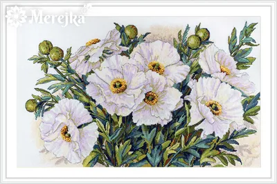 Zdjęcie produktu dla Zestaw do haftu krzyżykowego Merejka "Białe kwiaty", wzór liczony, 47x30 cm