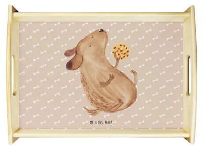 Produktbild von Mr. & Mrs. Panda Tablett Hund Keks - Hundeglück - Geschenk, serviertablett holz, sofatablett, Bett-Tablett, Hundekekse, Sprüche, glücklich, Sofa, Hungrig, Leckerli